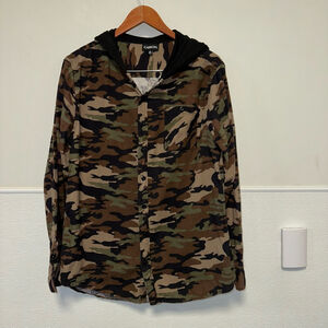Carbon Camouflage Women’s Men’s Unisex Hooded Button Down jacket Shirt XL